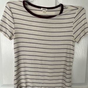 White Shirt with Maroon Stripes
